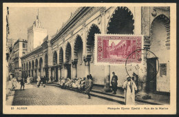 ALGIERS: Djama Djedid Mosque & Rue De La Marine, Maximum Card Of 1937, VF Quality - Cartes-maximum