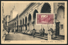 ALGIERS: Djama Djedid Mosque & Rue De La Marine, Maximum Card Of 1937, VF Quality - Maximum Cards