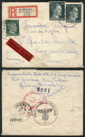 Registered Cover Sent From Grossbeeren To France On 16/JA/1943, With Nazi Label On Back. - Otros & Sin Clasificación