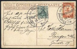 Official Postcard Franked By 5Pf. Green + Semi-official Stamp Of 10Pf., Special Cancellaction "Flugpost Am Rhein U.... - Otros & Sin Clasificación