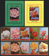 Roses, Complete Set Of 10 Values + 2 Souvenir Sheets, MNH, Excellent Quality! - Ajman