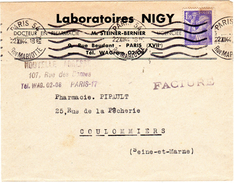 IRIS 1940-44 - Affranchis. D´une Facture Avec Le 1,20F Violet (tarif Du 5/01/1942) - 1939-44 Iris