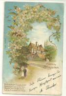 Theme Fetes Cpa Pentecote Pfingsten Manoir Fleurs En Relief Petits Grains 1901 - Pinksteren