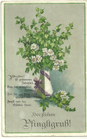 Theme Fetes Cpa Pentecote Pfingsten Fleurs Dans Vase Cachet Munitions Kolonne Russa Rgt Militaria 1918 - Pinksteren