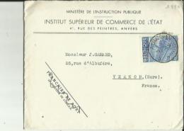 Enveloppe_Lettre Du Ministere Publique (Institut Superieur De Commerce De L´Etat  ANVERS Adressé A Mr Gamard A Vernon 27 - Lettres & Documents