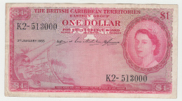 British Caribbean Territories 1 Dollar 1955 VF Pick 7b 7 B - East Carribeans