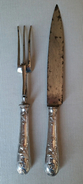 SERVICE A VIANDE COUTEAU FOURCHETTE A GIGOT MANCHE ARGENTE - Coltelli