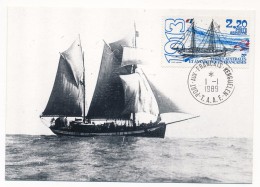 TAAF - Carte Maximum - Ex Thonier "LA CURIEUSE" - Port Aux Français - 1-1-1989 - Storia Postale