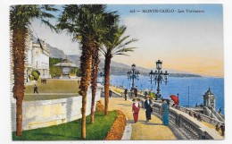 MONTE CARLO EN 1917 - N° 224 - LES TERRASSES AVEC PERSONNAGES ET KIOSQUE - CPA VOYAGEE - Les Terrasses