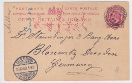 Postcard Great Britain Ireland King Edward To Germany 1908 Dresden - Brieven En Documenten