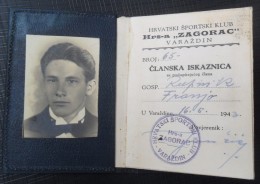 HRVATSKI SPORTSKI KLUB ZAGORAC, VARAZDIN, 1943, NDH  FRANJO RUPNIK, IDENTITY CARD   RRARE - Altri & Non Classificati