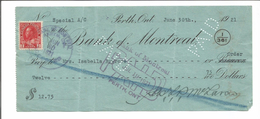 Bank Of Montreal Perth Ontario Cheque June 30, 1921 - Cheques & Traveler's Cheques