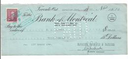 Bank Of Montreal Toronto Ontario October 3, 1952 - Cheques & Traverler's Cheques