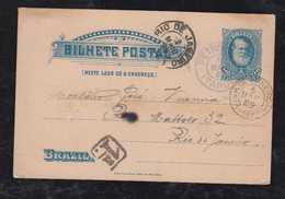 Brazil Brasil 1889 BP 15 40R Dom Pedro Stationery Card PETROPOLIS To RIO DE JANEIRO Railway PM - Postal Stationery