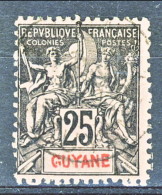 Guyane  1892 N. 37 C. 25 25 Nero Su Rosa Usato Catalogo € 6 - Oblitérés