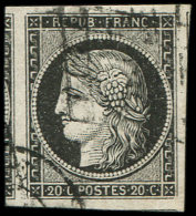 3c   20c. GRIS NOIR, Marges énormes, Obl. GRILLE, TTB - Autres & Non Classés