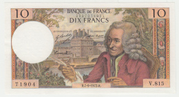 FRANCE 10 FRANCS 1972 AUNC Pick 147d  147 D - 10 F 1963-1973 ''Voltaire''