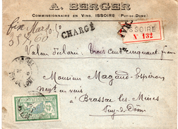 45 C MERSON...CHARGE.VALEUR DECLAREE 350 Fr..ISSOIRE A BRASSAC LES MINES..‹(•¿•) - 1900-27 Merson