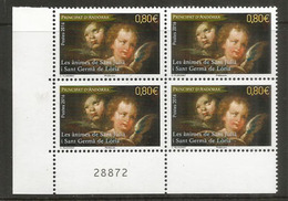 Noël Andorran, Retable De L'Eglise Romane Style Lombard De Sant Julia De Loria, Bloc De 4 Neufs ** Bord De Feuille - Unused Stamps