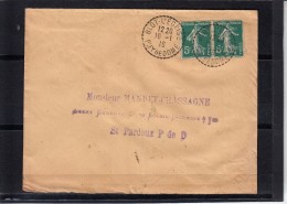 Lettre De BLOT-L´EGLISE  P.de.D. Le 16 1 1916 Pour St PARDOUX Semeuse 5c Vert PAIRE Cachet Rond  PERLE - Matasellos Manuales