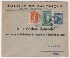 BANQUE DE SALONIQUE GALATA CONSTANTINOPLE TO FRANCE,ELBEUF  1929  COVER - Cartas & Documentos