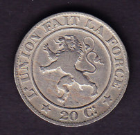 BELGIQUE MORIN N° 131, UNC Mais Coup Sur La Tranche, 1860 LEOPOLD I. (4JP63) - 20 Cent