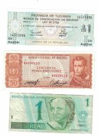 Lot Of 3 Banknotes Currency, Argentina #S2711Tucuman 1 Astral, Bolivia #162a 1962 50 Pesos, Brazil #243Ae 1 Real 1997 - Lots & Kiloware - Banknotes
