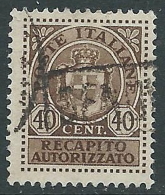 1945 LUOGOTENENZA USATO RECAPITO AUTORIZZATO 40 CENT - R3-6 - Autorisierter Privatdienst