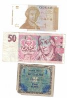 Lot Of 3 Banknotes Currency, Croatia #16 1 Dinar 1991, Czech #17 50 Korun 1997, Germany #192a 1 Mark Occupation Issue - Kilowaar - Bankbiljetten