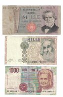 Italy Lot Of 3 1000 Lire Banknotes Currency, #101e 1977, #109b 1982, #114c C1990 Issues - Collezioni