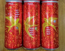Full Set Of 03 Vietnam Viet Nam Coca Cola 330ml SLIM Cans NEW YEAR 2017 / Opened By 2 Holes - Cannettes