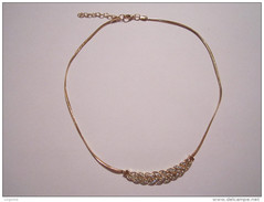 Collier Fantaisie Femme Couleur Or Fine Chaine Tresse Strass Jamais Porté - Halsketten