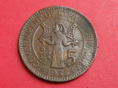 Chypre 5 Mils  1955   KM #34       Bronze     TTB - Cyprus