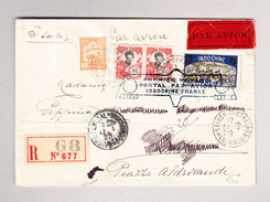 Frankreich Indochina SAIGON 11.4.1929 Luftpost R-Brief Nach Italien Stempel 1er Voyage Postal Par Avion Indochine-France - Aéreo