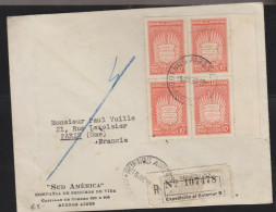 O) 1939 ARGENTINA, 10 C. RED - CONSOLIDATION OF PEACE, REGISTERED MAIL TO FRANCE, XF - Lettres & Documents