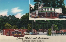 Florence South Carolina, Colony Motel And Restaurant, Auto, C1950s Vintage Postcard - Florence