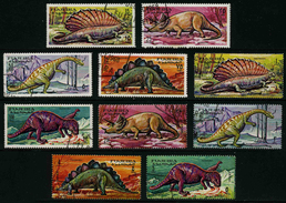 FUJEIRA - ANIMAUX PREHISTORIQUES - YT 78 + PA 18 - SERIE COMPLETE 10 TIMBRES OBLITERES - Prehistorisch
