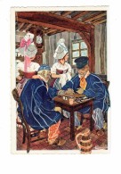 Cpm - Normandie - LA PARTIE DE DOMINOS - Folklore Femme Hommes Joueurs Jeu Horloge Sabots - Illustration - Jeux Régionaux