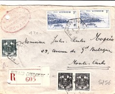 1943 MONACO LETTRE RECOMMANDE CODAMINE POUR MONTE-CARLO AU TARIF DE 4.50FS / 7702 - Storia Postale