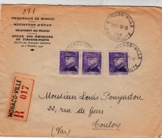 1942 MONACO LETTRE RECOMMANDE  POUR TOULON / 7861 - Cartas & Documentos