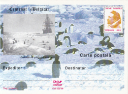 52730- BELGICA ANTARCTIC EXPEDITION, HENRI SOMERS, PENGUINS, SHIP, POSTCARD STATIONERY, 1998, ROMANIA - Spedizioni Antartiche