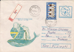 52751- POLAR BEAR, PENGUIN, WHALE, POLAR PHILATELIC EXHIBITION, REGISTERED COVER STATIONERY, 1989, ROMANIA - Eventi E Commemorazioni