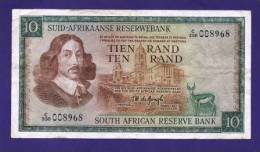 SOUTH AFRICA 1967,   Banknote , USED VF,  10 Rand, Wm Van Riebeeck, Afrikaans, 114c - Sudafrica