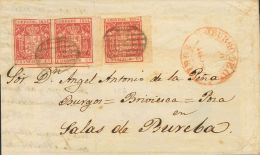 24(3) SOBRE 1854. 6 Cuartos Carmín, Pareja Y Sello Suelto (bordes De Hoja). BURGO DE OSMA A SALAS DE BUREBA. MAGN - Ungebraucht