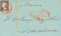 1 SOBRE 1850. 6 Cuartos Negro. MALAGA A BARCELONA. Matasello Baeza MALAGA / ANDAL.B. Y Manuscrito Vapor "Barcino". MAGNI - Nuevos