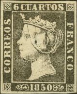 1A (*) 6 Cuartos Negro (Tipo II-16). Variedad "Puntito De Tinta", A La Altura De La Cabeza. MAGNIFICO. Cert. GRAUS. @Edi - Unused Stamps