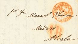 SOBRE 1849. CARABAÑA (MADRID) A ALCALA DE HENARES. Baeza VILLAREJO / CAST. La N., En Rojo. MAGNIFICA. - ...-1850 Prephilately