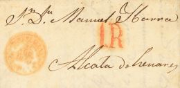 SOBRE 1849. TORRELAGUNA A ALCALA DE HENARES. Baeza TORRELAGUNA / CAST. LA N., En Rojo. MAGNIFICA Y MUY RARA. - ...-1850 Préphilatélie