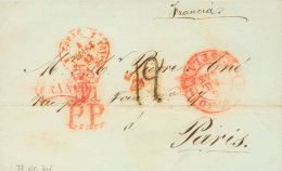 SOBRE 1843. MADRID A PARIS (FRANCIA). Marca FRANCO Y M. / P.P., En Rojo (P.E.28 Y P.E.85) Edición 2004. MAGNIFICA - ...-1850 Prephilately