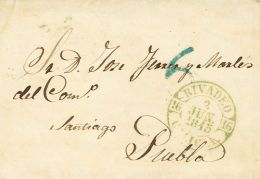 SOBRE 1845. RIBADEO A PUEBLA DE CARAMIÑAL. Baeza RIVADEO / GALICIA, En Verde. MAGNIFICA Y RARA. - ...-1850 Prephilately